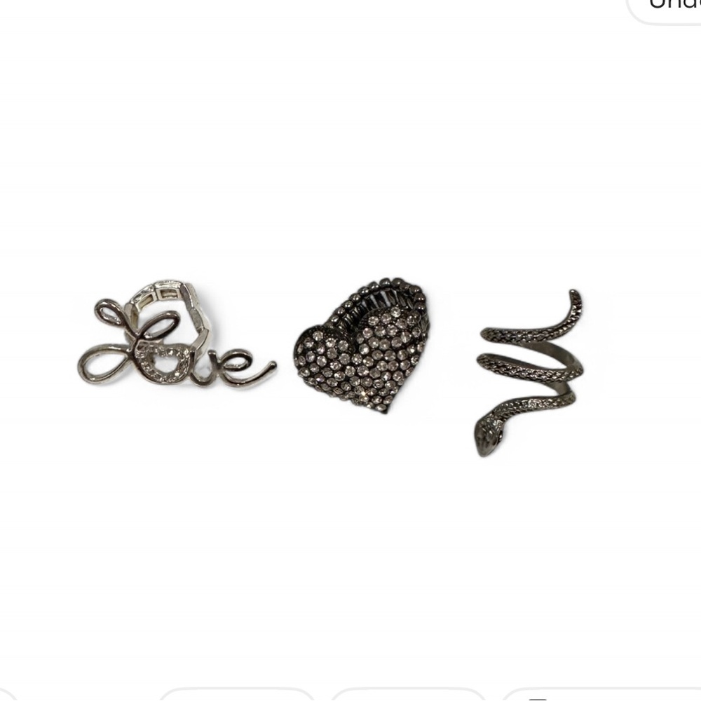Silver Tone Love Heart Ring Set